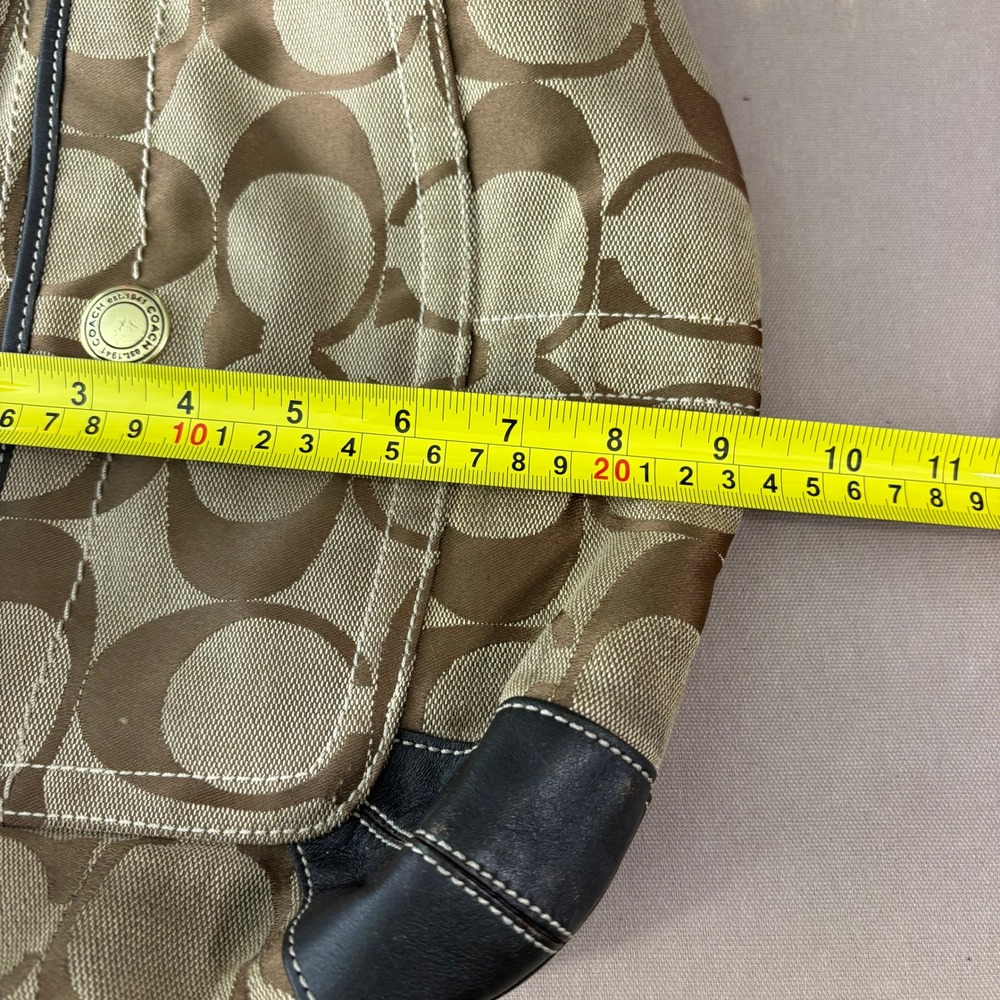 Coach Shoulder Bag Women Medium Brown Signature Canvas Hobo Leather Trim Vintage - Picture 14 of 16